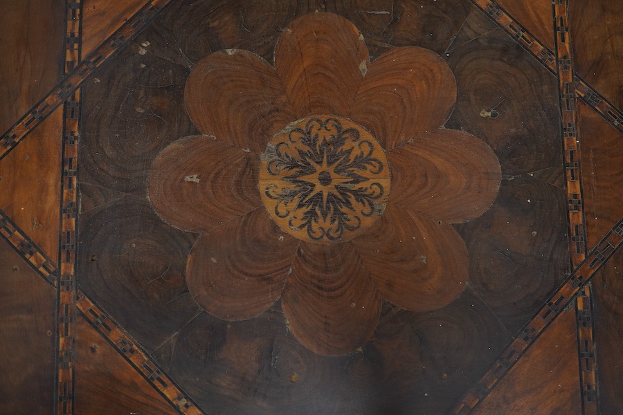 A pair of 19th century oyster laburnum/walnut and parquetry inlaid panels, 47cm sq